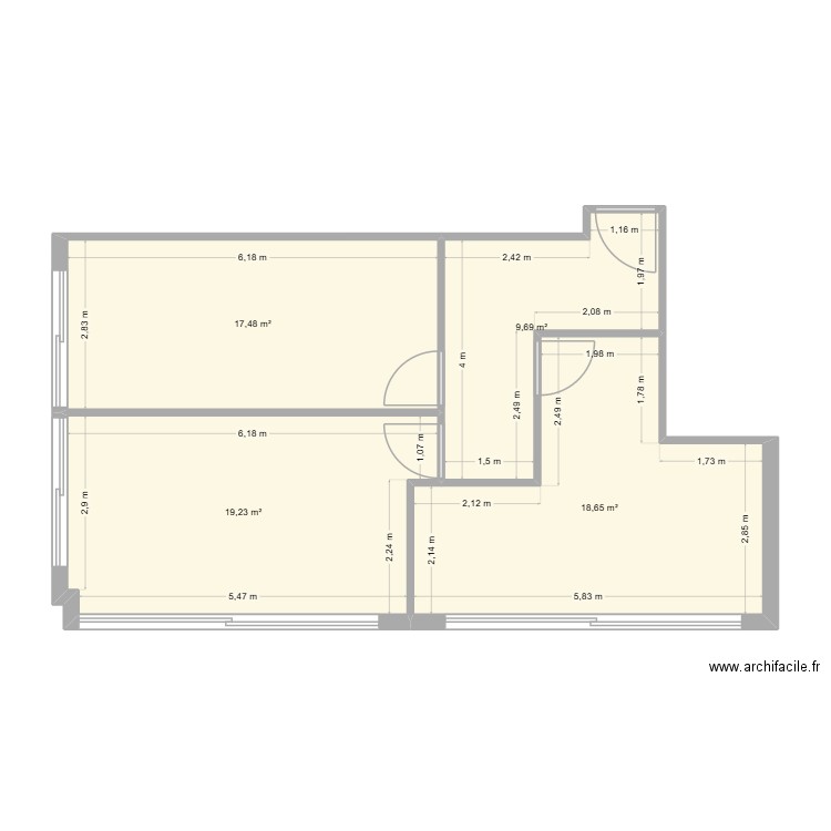 plan cabinet 1. Plan de 4 pièces et 65 m2