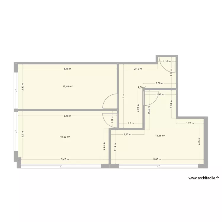 plan cabinet 1. Plan de 4 pièces et 65 m²