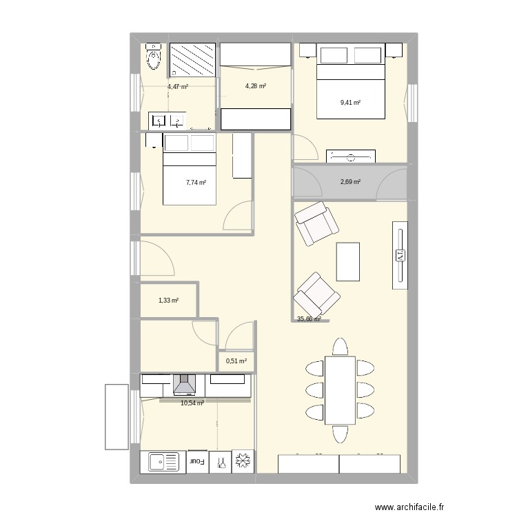 brives etg1 bis. Plan de 9 pièces et 77 m2