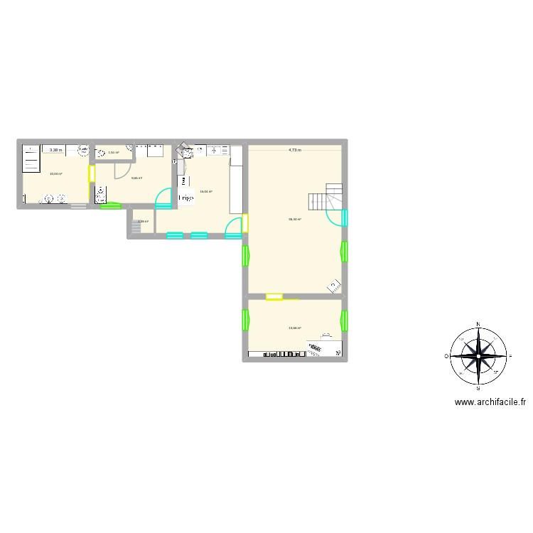 plan maison avec modification. Plan de 7 pièces et 88 m2