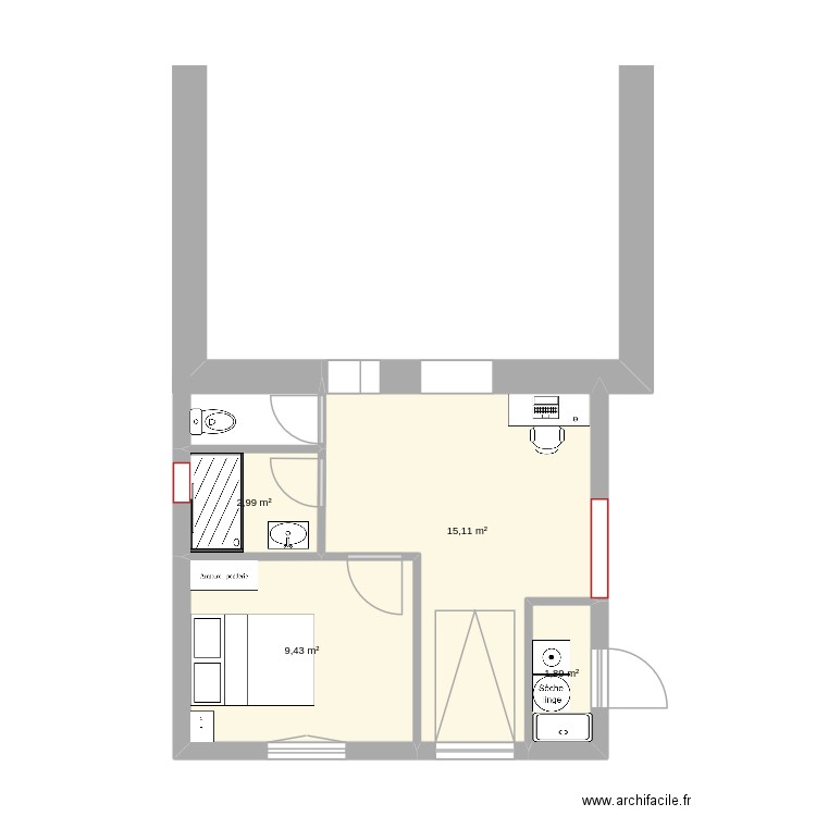extension du 9 version fenetre cuisine V2. Plan de 4 pièces et 29 m2