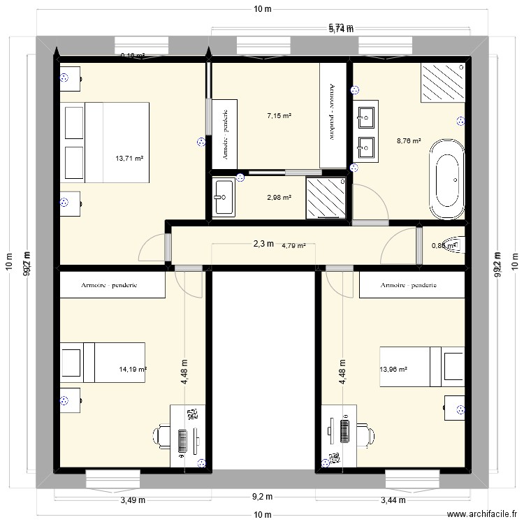 plan 1 étage. Plan de 9 pièces et 67 m2