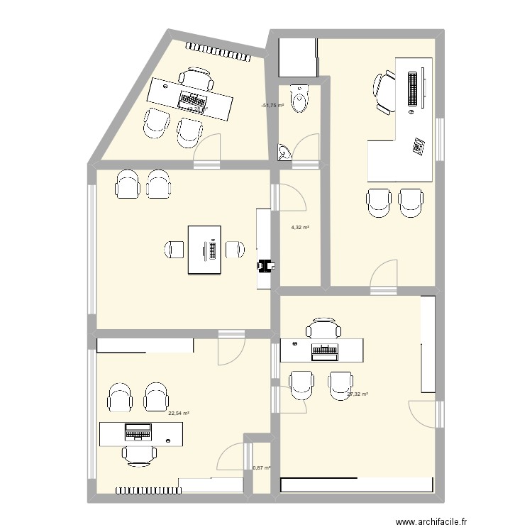 Plan Chantilly. Plan de 6 pièces et 69 m2