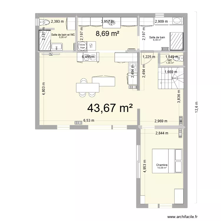 PLAN cuisine porte centr&eacute;e. Plan de 