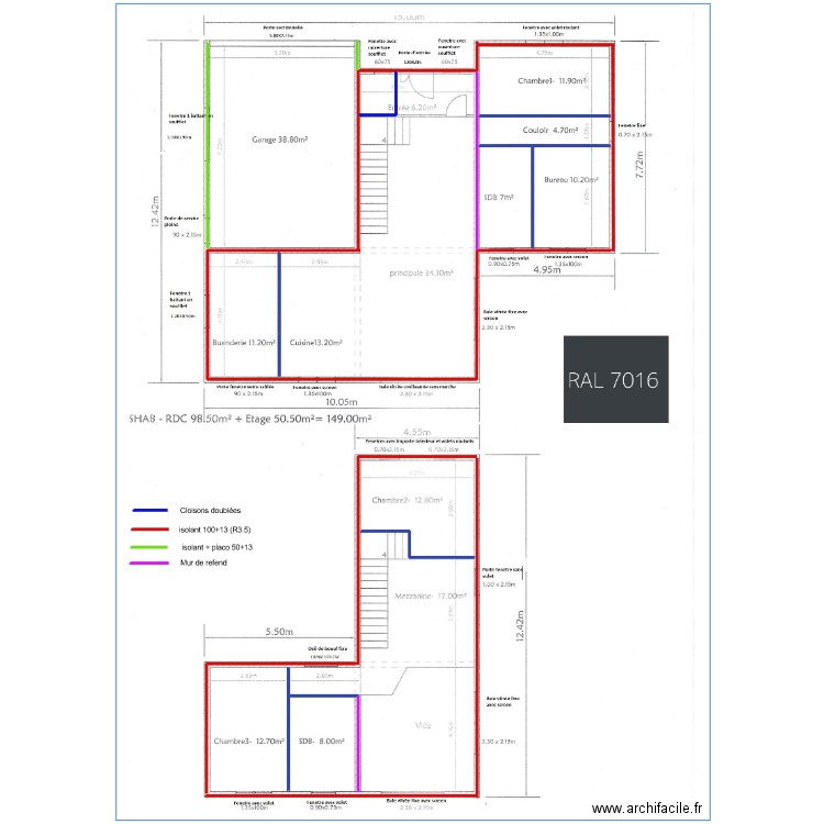 Plan platrerie et isolation. Plan de 0 pièce et 0 m2