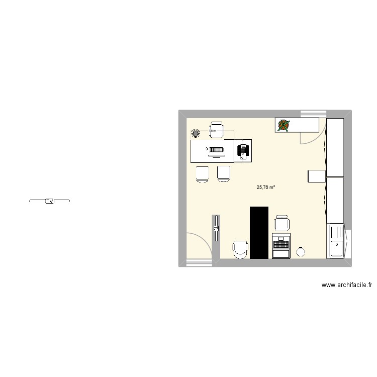 cab. Plan de 1 pièce et 26 m2