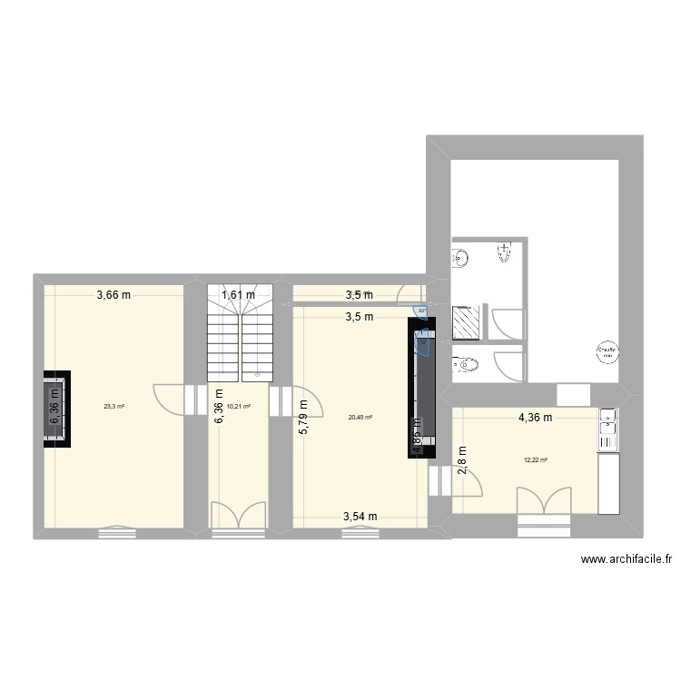 RDC SERREM PIECES. Plan de 5 pièces et 68 m2