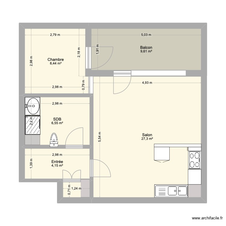Appart2. Plan de 6 pièces et 57 m2