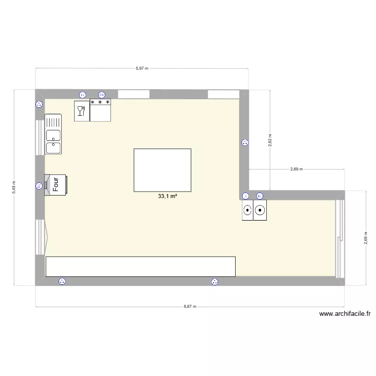plan cuisine. Plan de 1  et 33 m²