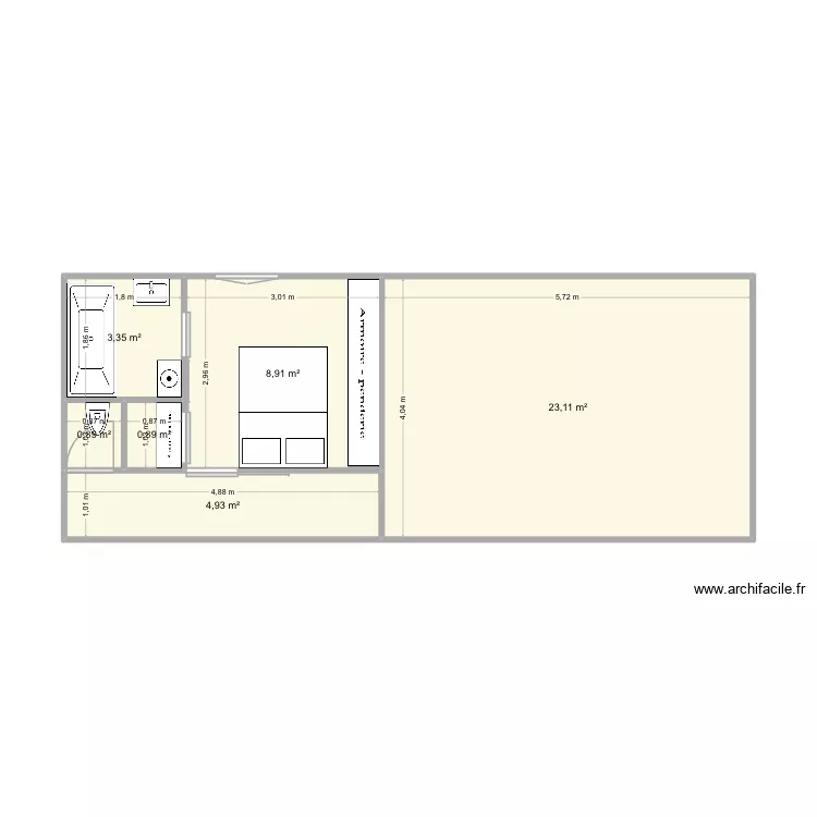 Plan Buanderie Toilettes Estrade. Plan de 6  et 42 m²