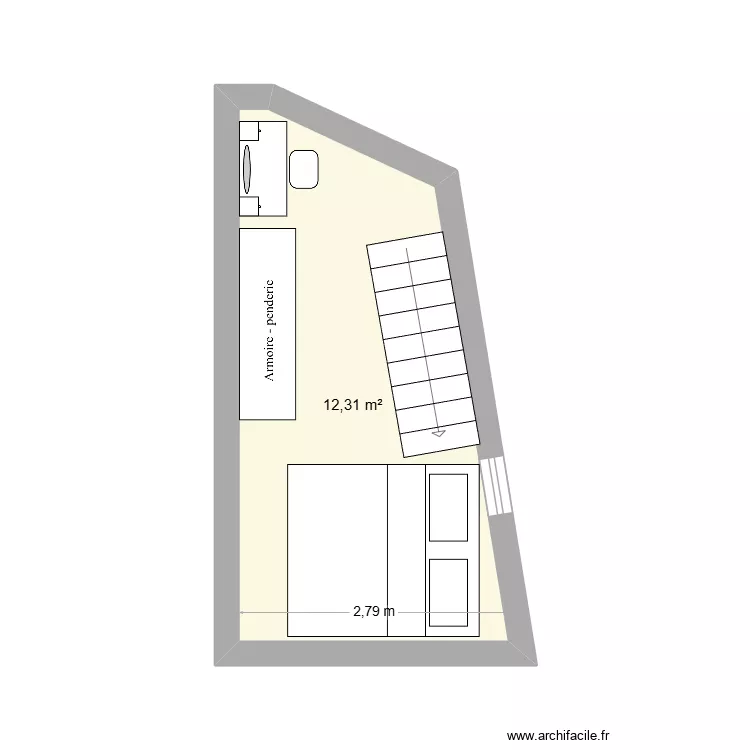 chambre sous combles. Plan de 1  et 12 m²