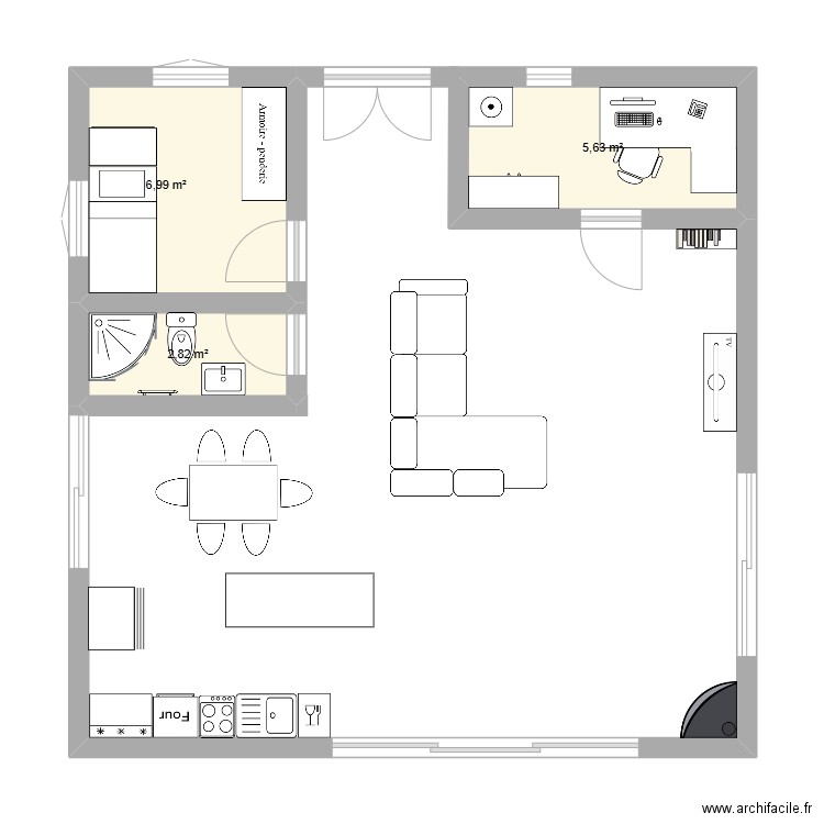 plan sacha. Plan de 3 pièces et 15 m2