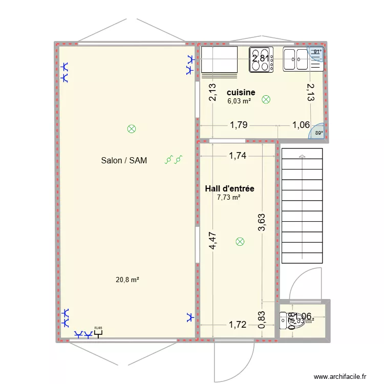 rez de chaussée implantation. Plan de 4 pièces et 35 m² rez de chaussée implantation. Plan de 4 pièces et 35 m²