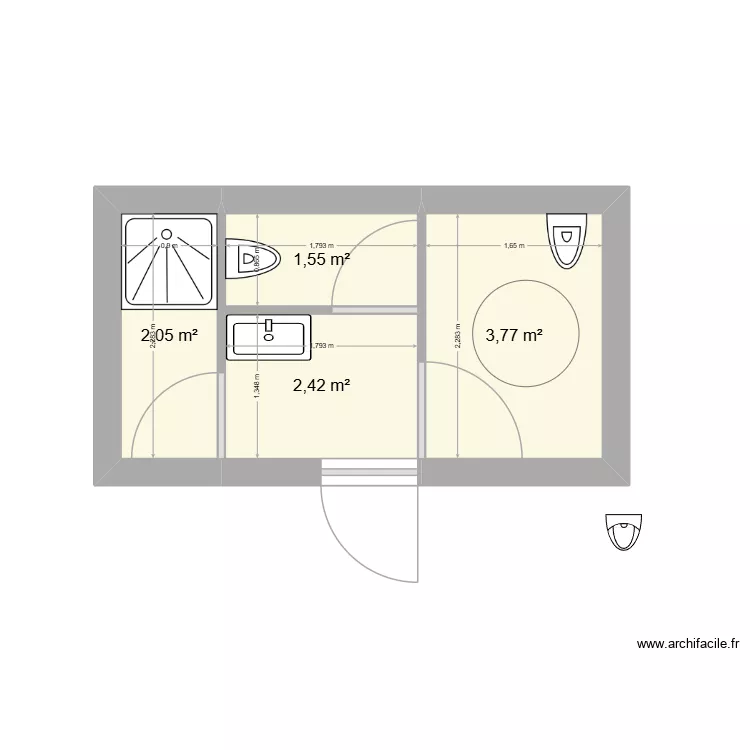 Bloc sanitaire Entrepot. Plan de 4 Pièces et 10 m²
