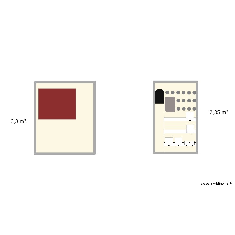 Mur syno. Plan de 2 pièces et 6 m2