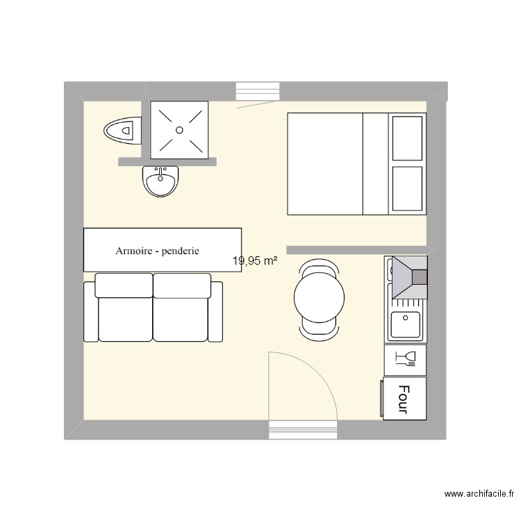 sans permis. Plan de 1 pièce et 20 m2