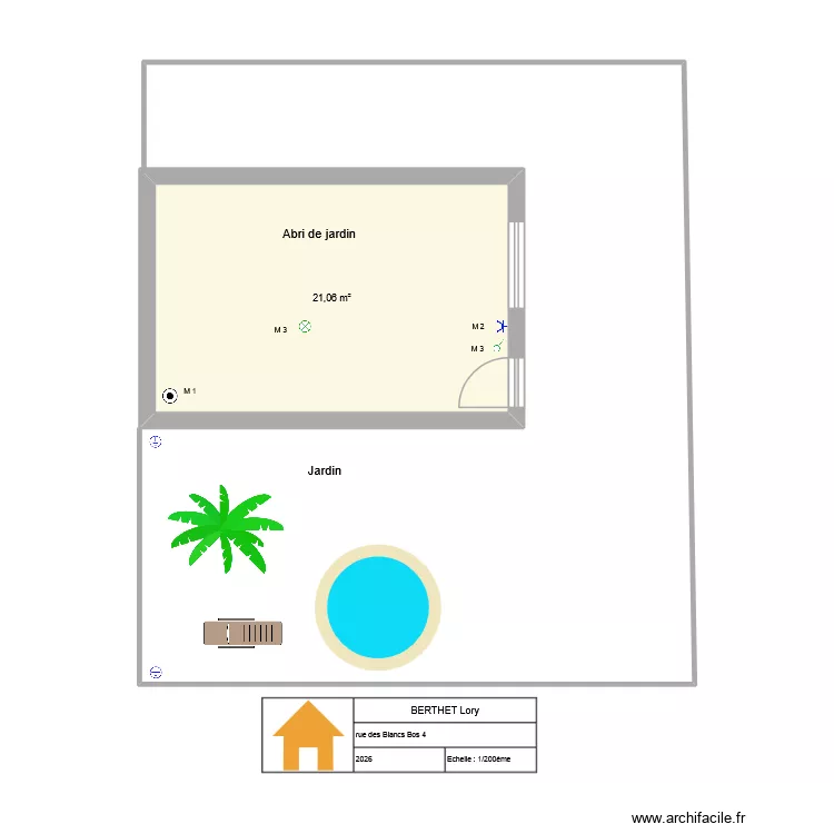 Abri de jardin. Plan de 1  et 21 m²