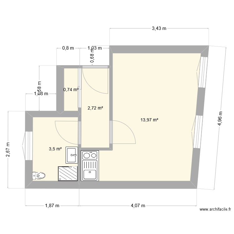 Republique2. Plan de 4 pièces et 21 m2