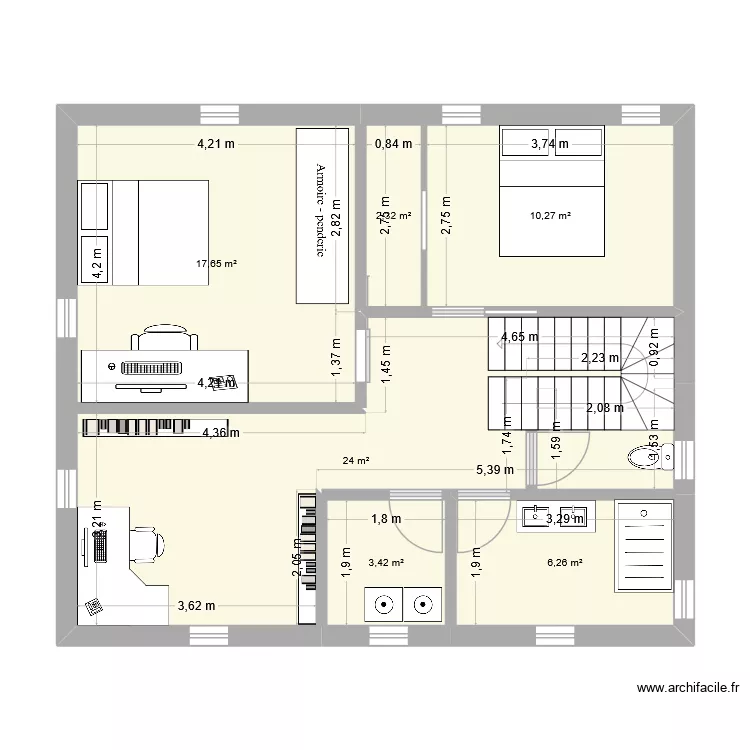 Etage1-2. Plan de 6  et 64 m²