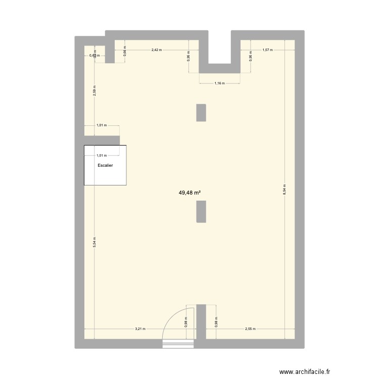 NJA - Local co - RDC - Porteurs. Plan de 1 pièce et 49 m2