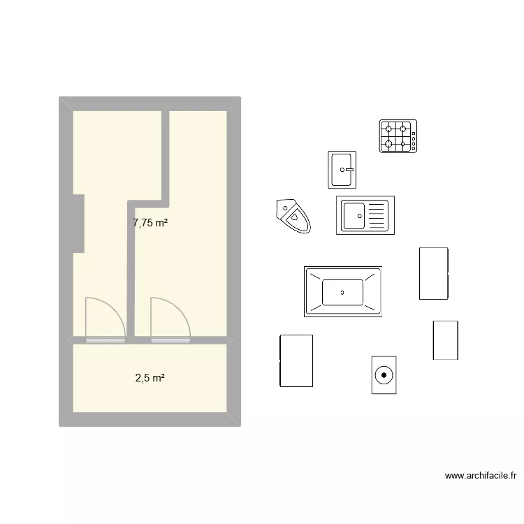 77 Charonne r&eacute;amgt complet sur place. Plan de 3  et 10 m²