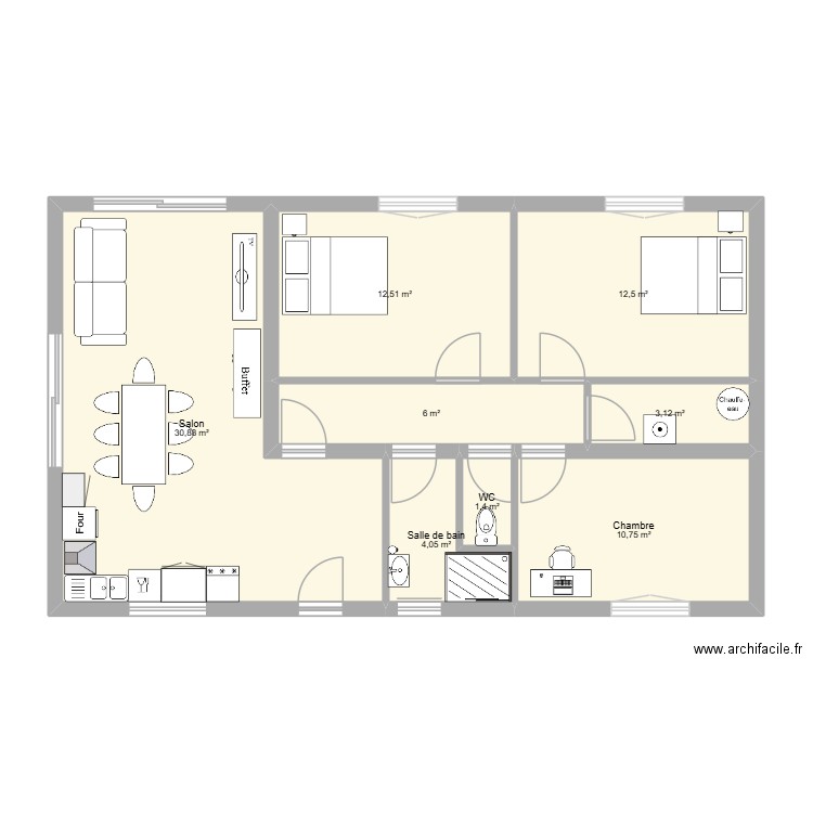 Plan 1. Plan de 8 pièces et 81 m2