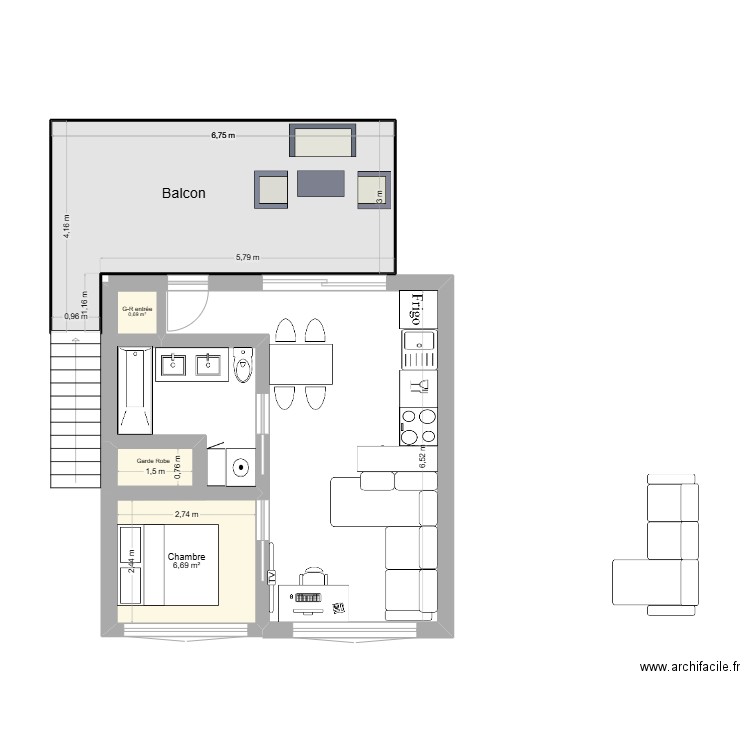 loft TR. Plan de 4 pièces et 30 m2
