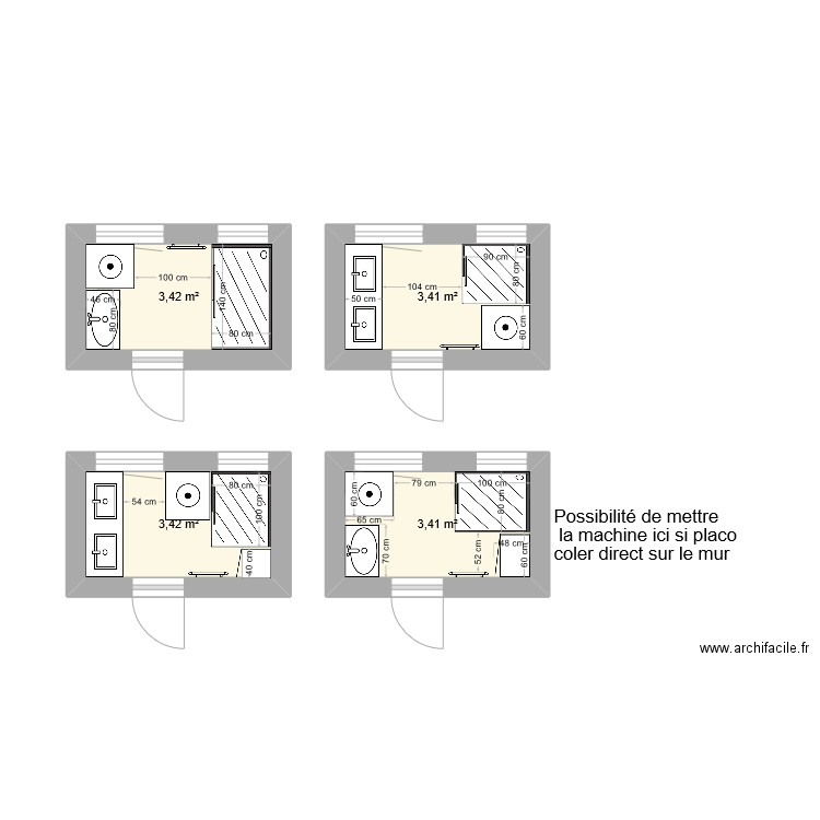 salle de bain haut. Plan de 4 pièces et 14 m2