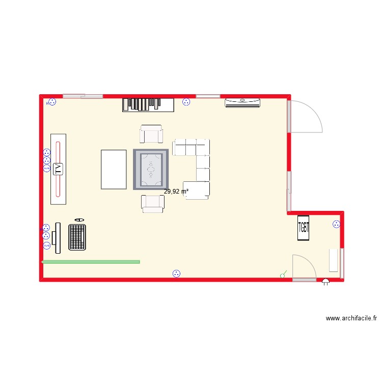 SALON SEJOUR. Plan de 1 pièce et 30 m2