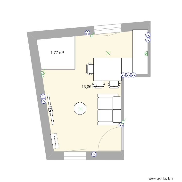 RDC 1er gauche. Plan de 2 pièces et 17 m2
