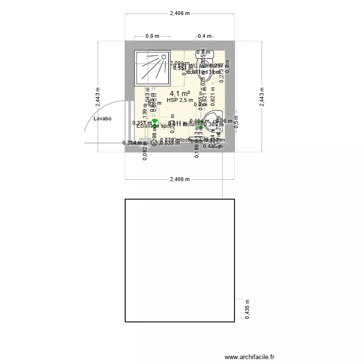 wc nini. Plan de 1  et 4 m²