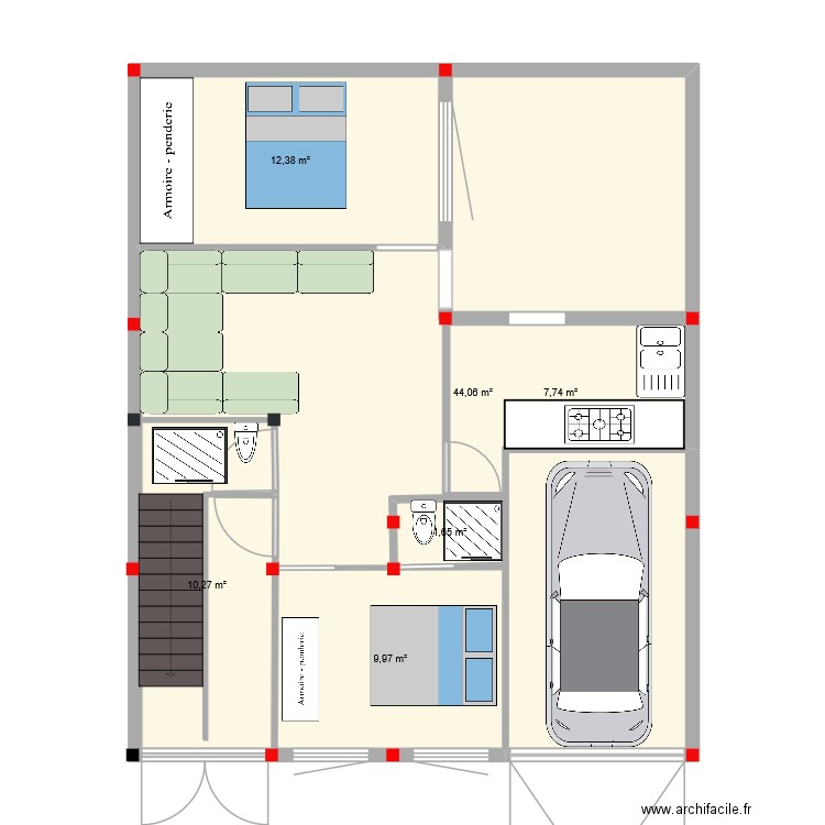 pla0r+1. Plan de 6 pièces et 88 m2