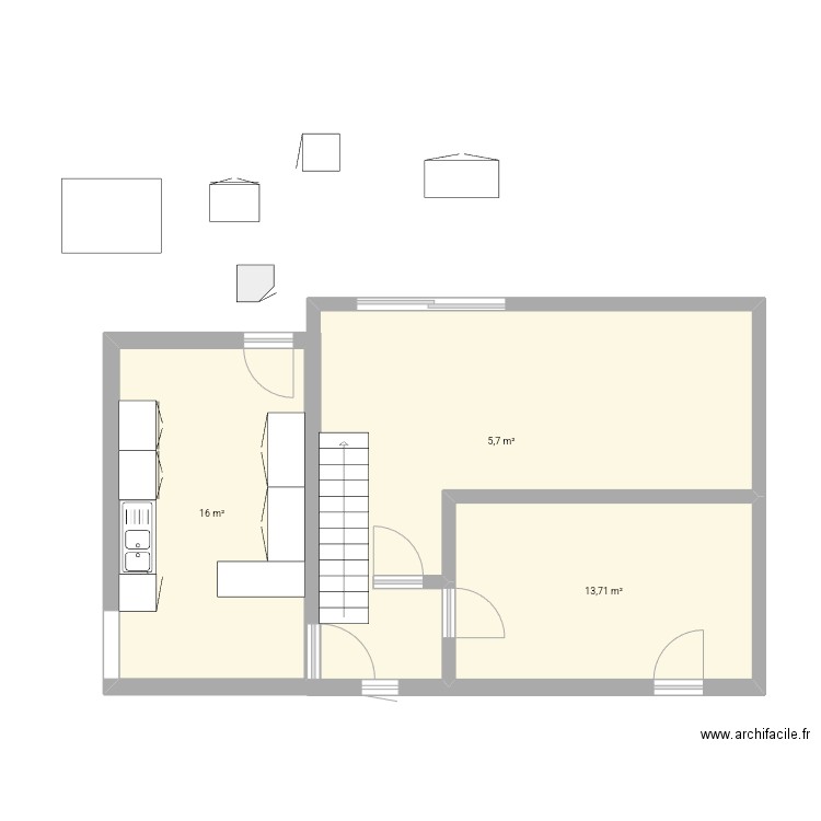 Agrandissement. Plan de 3 pièces et 56 m2