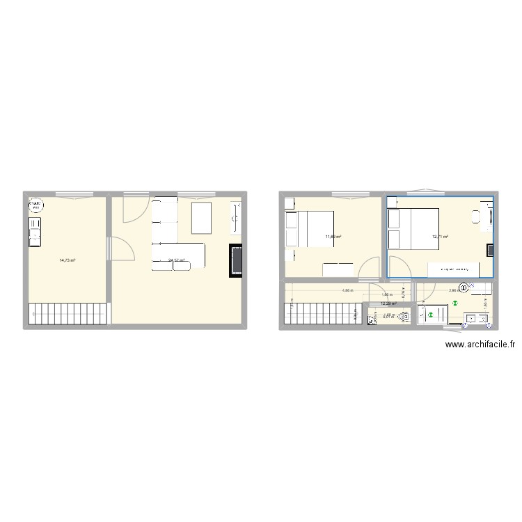 maison ouvrier. Plan de 5 pièces et 76 m2