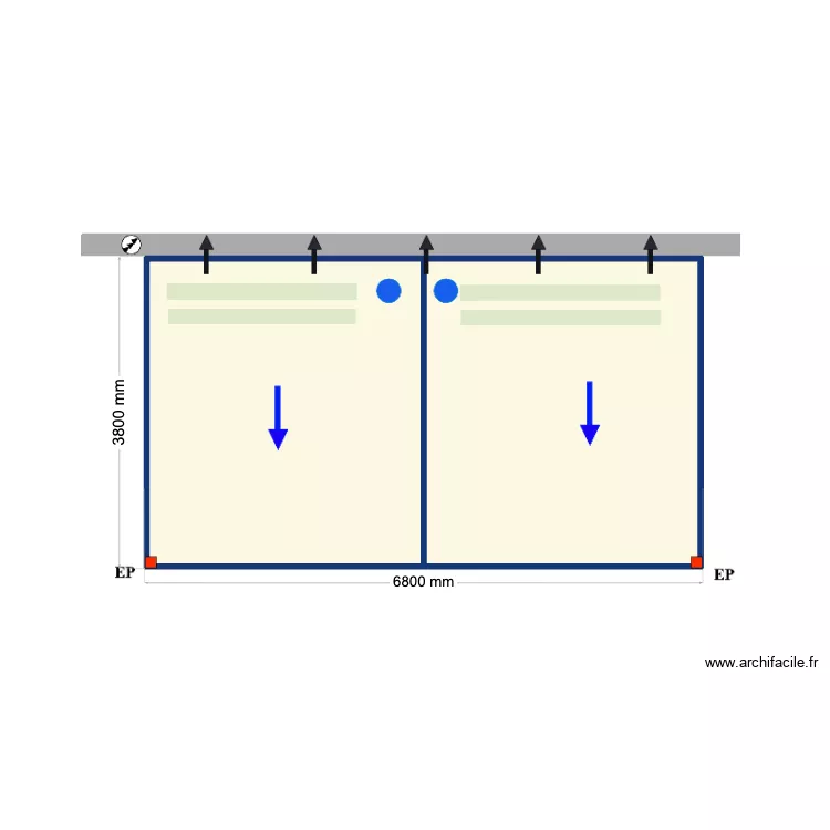 6800*3800. Plan de 2  et 25 m²
