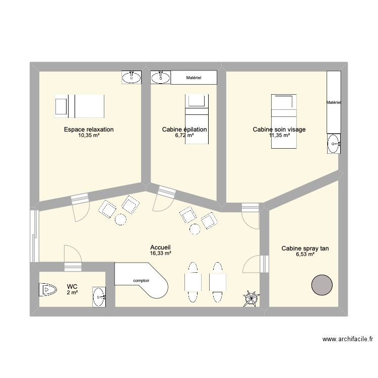 Plan institut de beauté. Plan de 0 pièce et 0 m2
