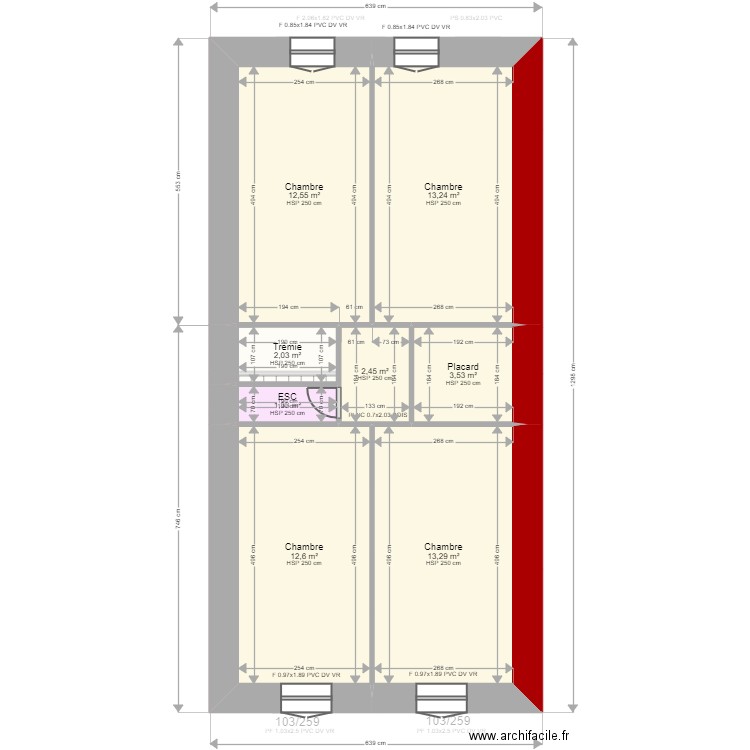 Mendes. Plan de 21 pièces et 247 m2