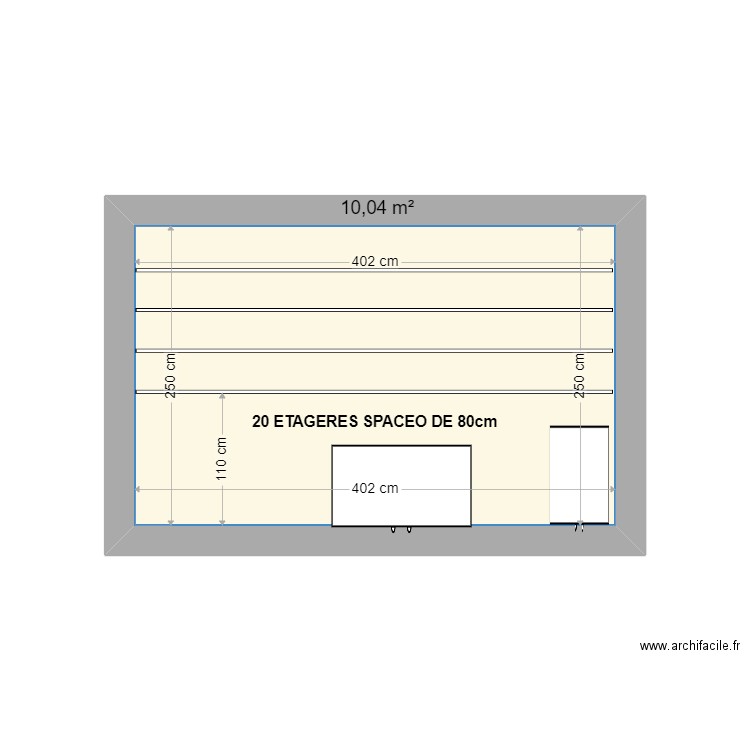 Mur Etagere pièce caniches. Plan de 1 pièce et 10 m2