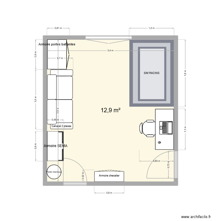 Bureau maison. Plan de 1 pièce et 13 m2