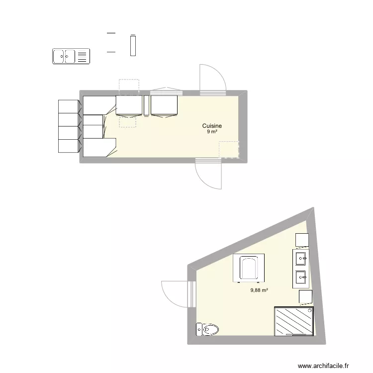 Salle de bain. Plan de 1 et 5 m² Salle de bain. Plan de 1 et 5 m²