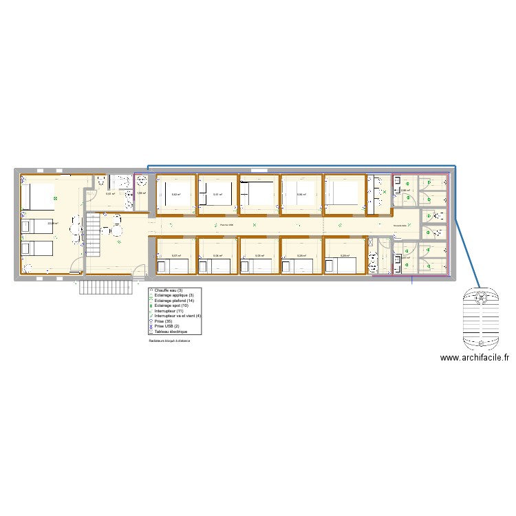 Aménagement écuries. Plan de 25 pièces et 228 m2