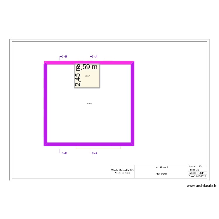 plan ori. Plan de 2 pièces et 79 m2