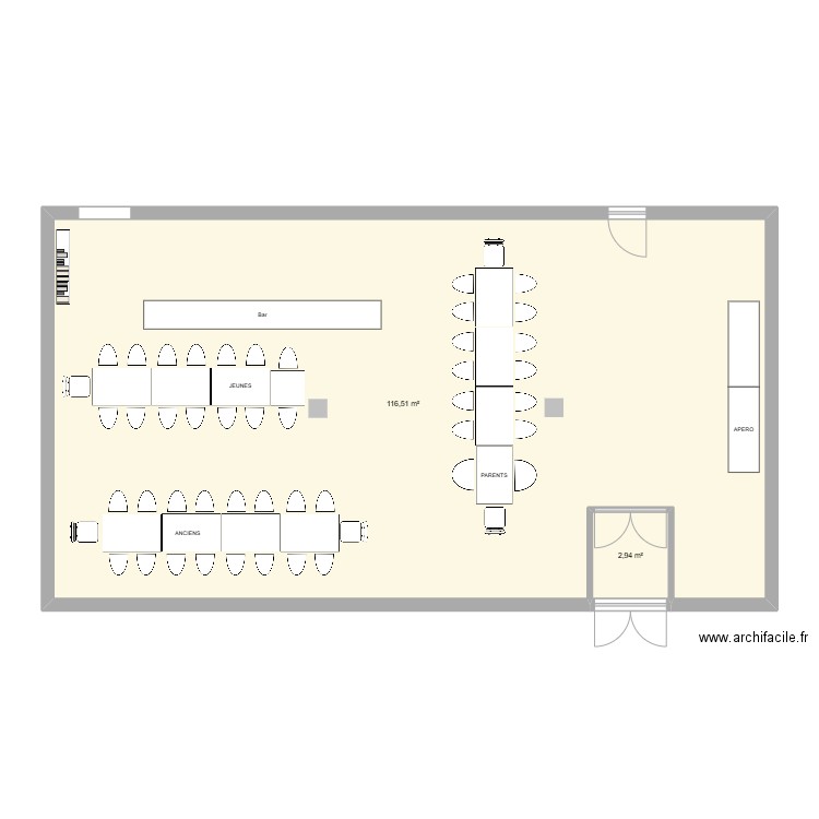 RESTO. Plan de 2 pièces et 119 m2