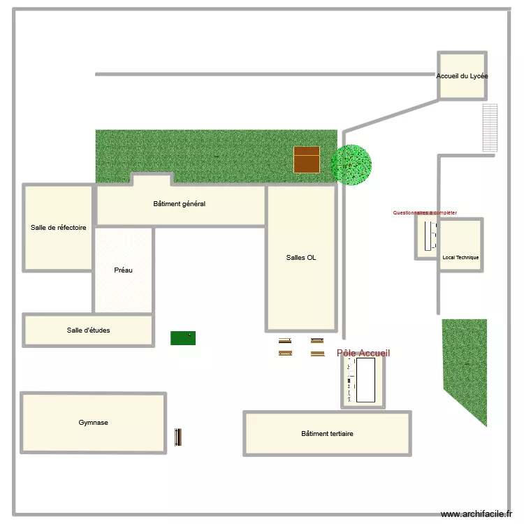 Lyc&eacute;e pour la JPO. Plan de 11  et 631 m²