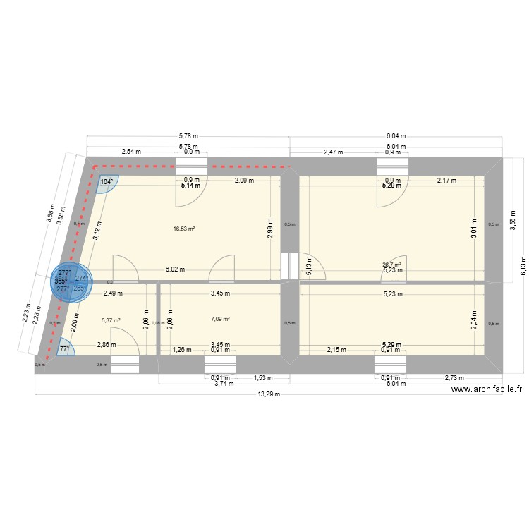plan triaize. Plan de 4 pièces et 56 m2