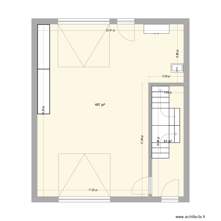 garage. Plan de 2 pièces et 54 m2