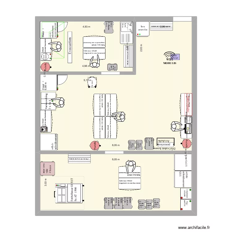 Salon v1. Plan de 1  et 79 m²