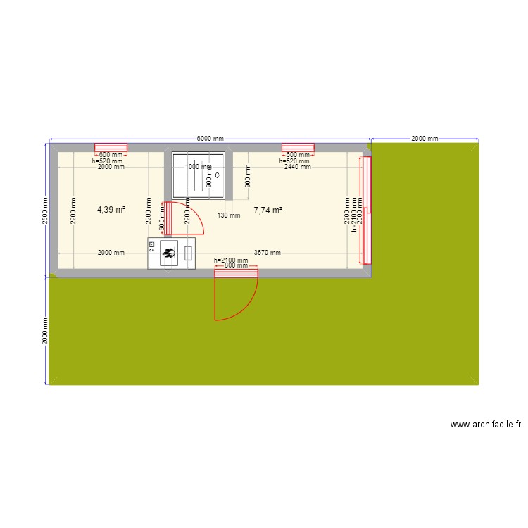 Баня Шарапово. Plan de 3 pièces et 31 m2