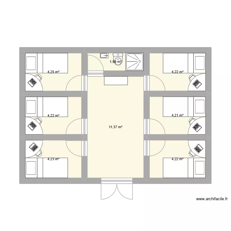 3containers. Plan de 8  et 39 m²