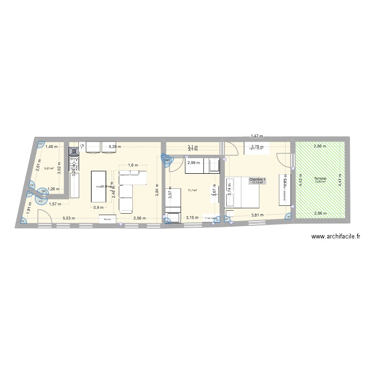 Appartement Cri. Plan de 6 pièces et 78 m2